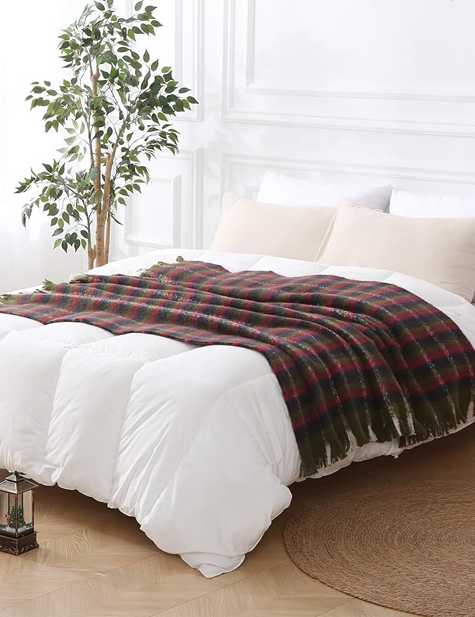 ZonLi Christmas Plaid Throw Blanket, Christmas Decorative Plaid Blankets,Vintage Throws with Tassel for Couch, Bed, Sofa, Chair, Outdoor, Cozy Warm Lightweight Farmhouse Blankets,50" x 60"
