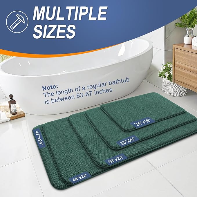 OLANLY Thick Memory Foam Bath Mat Rug 70x24, Extra Soft Absorbent Bathroom Rug, Quick Dry Bath Mats, Non-Slip, Washable Carpet for Bathroom, Tub and Shower, Home Decor Accessories, Blackish Green