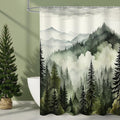 Dark Green Extra Long Misty Pine Forest Shower Curtain 72 x 84, XL Mountain Foggy Woodland Scenery Tree Shower Curtains for Bathroom, Abstract Waterproof Nature-Themed Decor