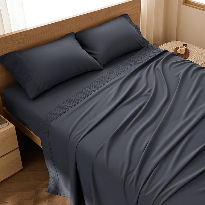 Bedsure Full Size Bed Sheets - 4 Pieces Soft Full Sheet Set - Breathable & Cooling - Hotel Luxury - Easy Care Polyester Microfiber Bedding for Women, Men, Dark Grey