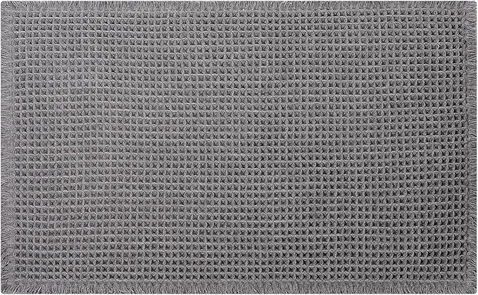 Waffle Bath Mat - Boho Bathroom Rugs Non Slip Washable, Super Absorbent & Quick Dry, Soft Bath Mat Farmhouse Bathroom Decor, 24'' x 36'', Dark Grey