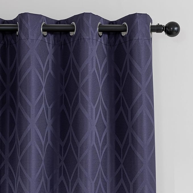 Amazon Basics Jacquard 2-Piece 100% Blackout Curtains, Living Room and Bedroom Drapes, Thermal Insulated Window Treatment, 52"x84", Dark Blue