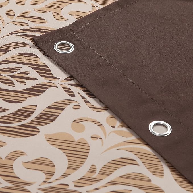 90 Inch Fabric Shower Curtain, Extra Long Brown Damask Shower Curtains for Bathroom, 72" W x 90" H