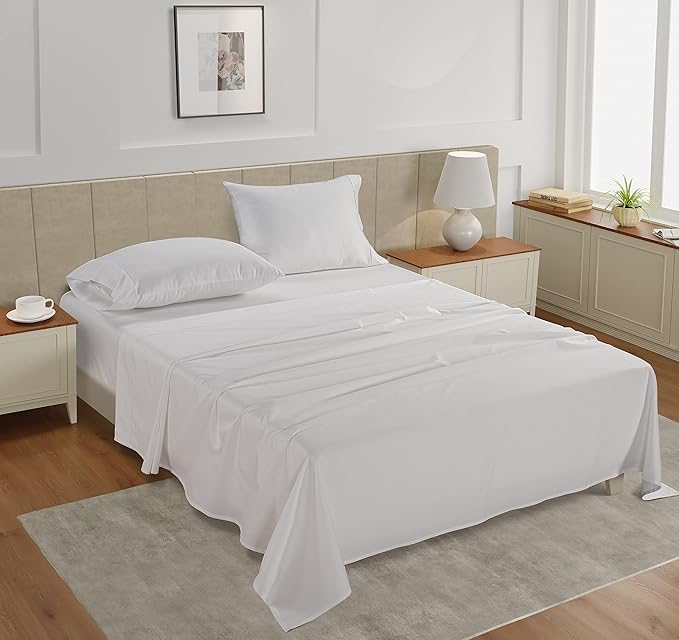 LANE LINEN Split King Sheets Set – 450 Thread Count 100% Cotton Bed Sheets, Soft Sateen Weave, Cooling & Breathable, 15” Deep Pocket Fully Elasticized Fitted Sheet, Luxury Hotel Bedding, White