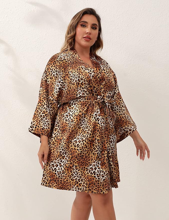 Women's Plus Size Satin Robes Plus Size Silky Kimonos Robes Sleepwear,Short