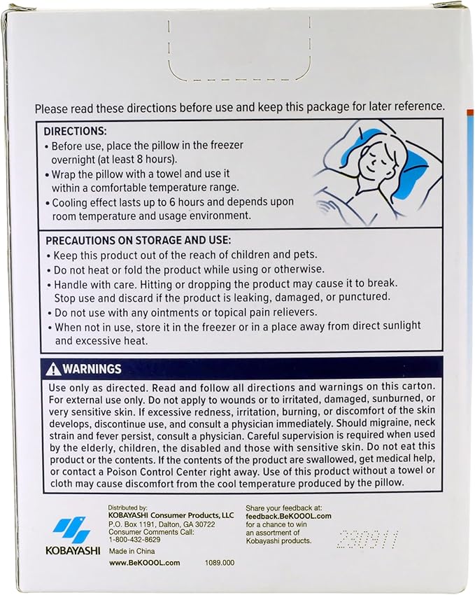 BeKOOOL Cooling Soft Gel Pillow - Reusable Cooling Relief from Migraines, Neck Strain and Fever - Up to 6 Hours of Cooling, Ready to Use, Stays Soft When Frozen