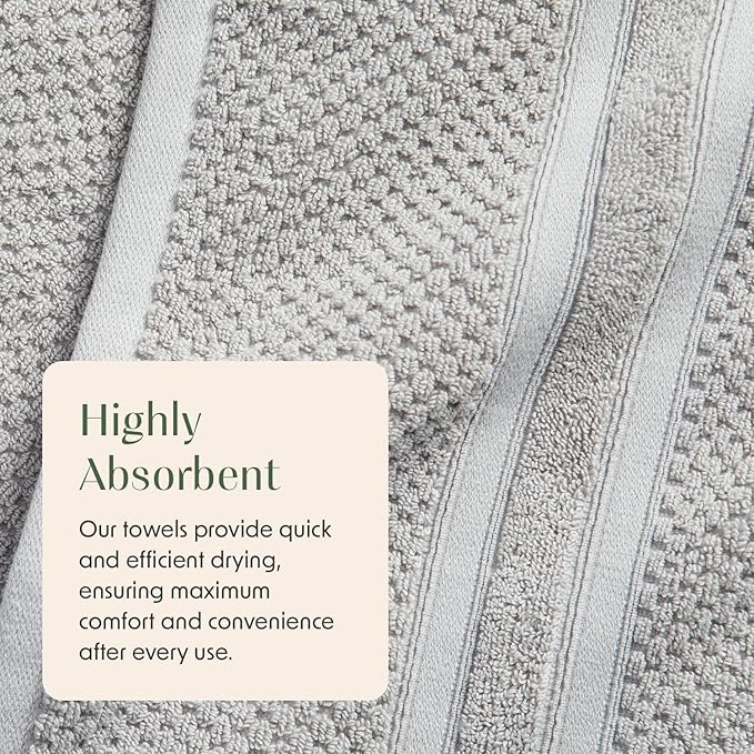 Springtree Home Grey Bath Towels Set of 6 | Popcorn Textured | 100% Combed Cotton | Absorbent Quick-Dry Gray Towels for Bathroom | Oeko-TEX® Standard 100 Cotton | Poli Collection - High Rise Grey
