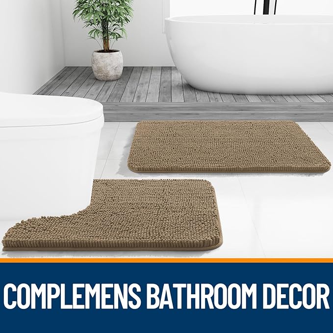 OLANLY Bathroom Rugs 36x24, Extra Soft Absorbent Chenille Bath Rugs, Rubber Backing Quick Dry, Machine Washable Bath Mats for Bathroom Floor, Tub and Shower, Home Decor Accessories, Tan