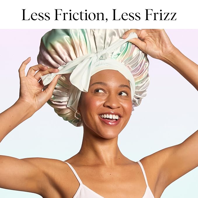 Kitsch XL Satin Bonnet for Sleeping - Softer Than Silk Hair Bonnet for Women - Secure Fit, Adjustable Night Cap for Curly & Textured Hair - Prevents Breakage, Tangles & Thinning - Aura