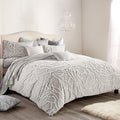 Peri Home 100% Cotton 3-Piece Duvet Cover & Sham Set, Full/Queen, Grey Chenille Rose