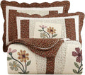 vctops 3 Piece Embroidered Floral Quilted Bedspread Quilt Set 100% Cotton Reversible Patchwork Coverlet Set 1 Quilt and 2 Pillow Shams (Coffee,King)