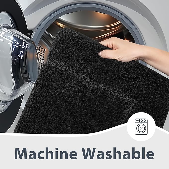 Bathroom Rugs 24" x 60", Non-Slip Extra Soft Absorbent Bath Rugs, Machine Washable Quick Dry Bath Mats for Bathroom Floor, Shower, Bathtub and Sink, Black