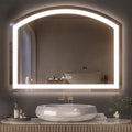 Hasipu 36x28 Inch LED Bathroom Mirror Arch Vanity Mirror with Lights Frontlit Smart Touch Sensor Dimmable 3 Colors Temperature Shatterproof Wall-Mounted Vanity Mirror Metal Frame