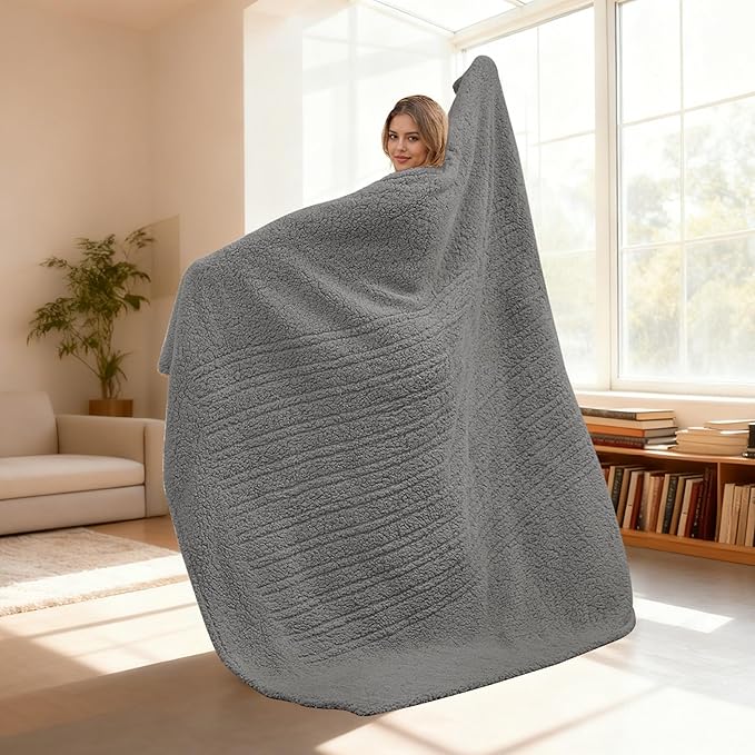 Electric Heated Blanket 6 Heating Settings & 3 H Auto Off Throw Size 50×60 Double Sided Plush Sherpa Ultra-Soft Warm Thick, Machine Washable, Fast Heating, Home Office Light Gray