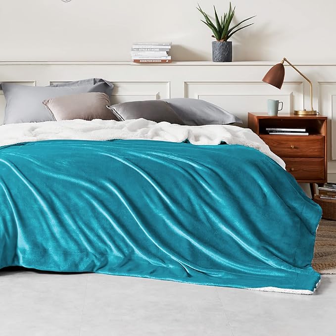 Bedsure GentleSoft Sherpa Fleece Blankets King Size for Bed - Thick and Warm Throw for Women and Men, Soft Fuzzy Plush King Blanket for Winter, Teal, 108x90 Inches
