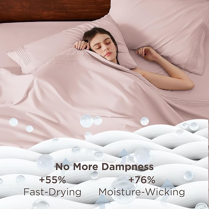 Bedsure Deep Pocket Full Size Bed Sheets Set - Fits Mattresses Up to 21 Inches Thick - 4 Piece GentleSoft Bed Sheets, Moisture Wicking, Cooling Bedsheet & Pillowcases, Easy & Secure Fit, Blush Pink