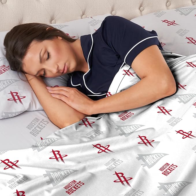 Northwest Officially Licensed Houston Rockets NBA Queen Size Sheet Set – Soft Team Logo Bedding for Dorms, Bedrooms, Fan Caves & Game Day Style