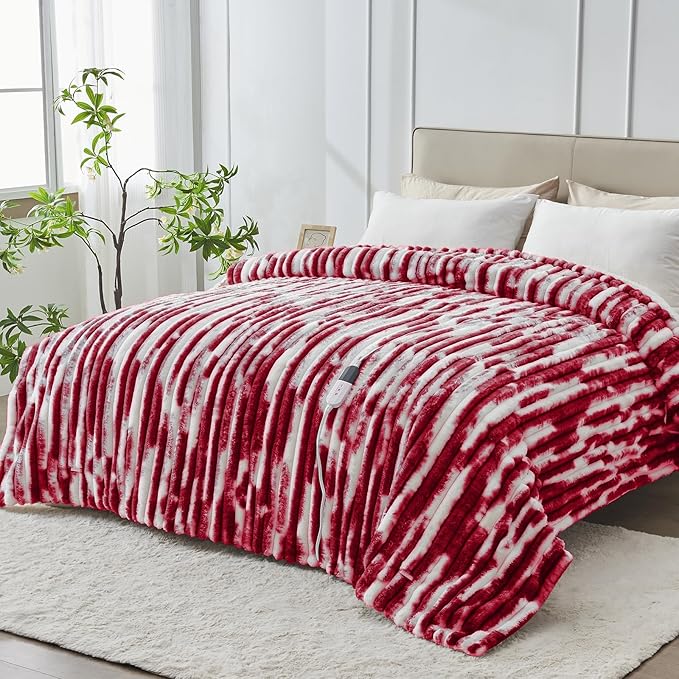 Heated Blanket Twin - 62"x84" Fast Heating Bed Electric Blankets with 6 Heating Levels & 10 Hours Auto Off, Soft Ribbed Faux Fur Sherpa, Over-Heated Protection ETL, Red