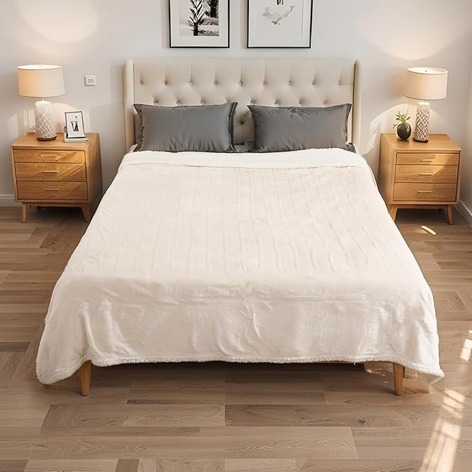 Electric Heated Blanket Queen Size 84"x90", Soft Flannel with Dual Controllers & Overheat Protection, 6 Adjustable Heat Settings & 10-Hour Auto-Off Timer, Fast Heating for Winter Comfort, White