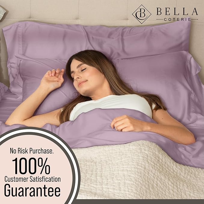 Bella Coterie Luxury Bamboo Viscose Queen Size Sheet Set | 100% Organically Grown | Ultra Soft | Cooling for Hot Sleepers | 18" Deep Pocket [Lilac]