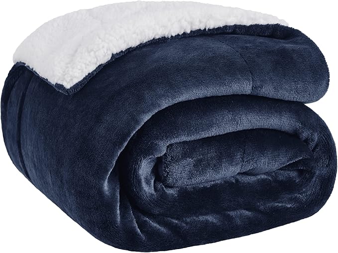 Bedsure GentleSoft Sherpa Fleece Throw Blanket for Couch - Thick and Warm Throw for Women and Men, Soft Fuzzy Plush Blanket for Winter, Navy, 50x60 Inches