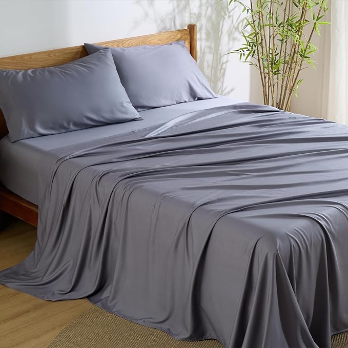 Bedsure Cooling Sheets for Full Size Bed, Viscose Derived from Bamboo, Deep Pocket up to 16", Breathable Soft Bed Sheets & Pillowcases, Dark Grey