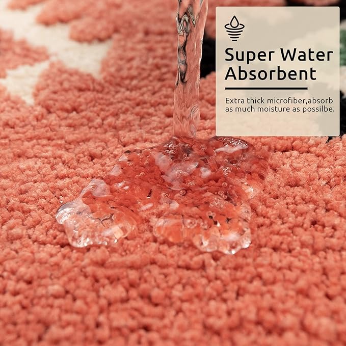 DEXDE Bathroom Rugs 20x47 Boho Bath Mat Non-Slip Long Bath Rug Runner Luxury Soft Absorbent Carpet for Bathroom Shower Kitchen Entryway Western Farmhouse Decor,Coral Red