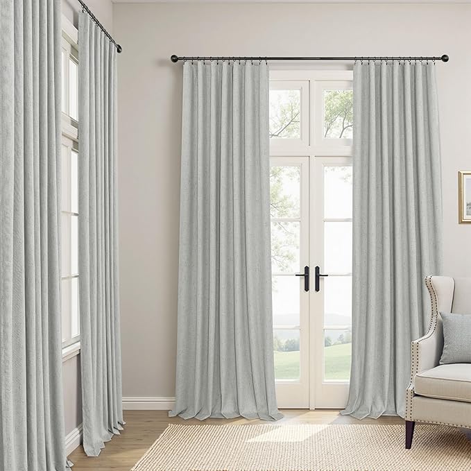 102 Inch Long Curtains Blackout Linen Cotton Textured Black Out Curtains Energy Saving Curtain for Kids Bedroom Living Room Farmhouse Boho Rustic Drapes 102 Length 2 Panel Sets Light Grey Pale Gray