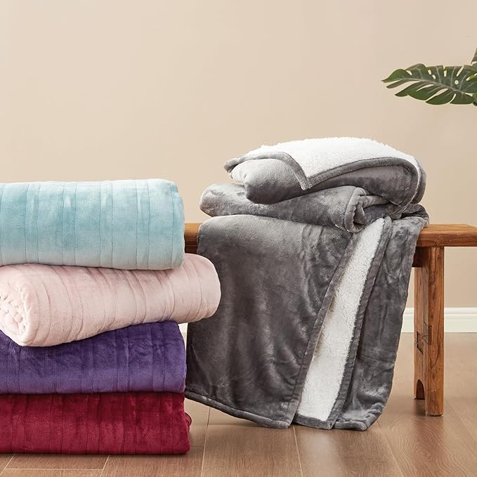EHEYCIGA Heated Blanket Electric Throw - Heating Blanket with 9 Heating Levels & 10 Hours Auto Off, Soft Cozy Sherpa Washable Throw with Fast Heating, 50 x 60 Inches