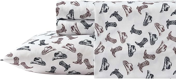 Wrangler - King Bed Sheets, Ultra-Soft & Lightweight Bedding with Matching Pillowcases, Lightweight Bed Set for All Season Comfort, Oeko-Tex Certified (Boots N Hats Black)