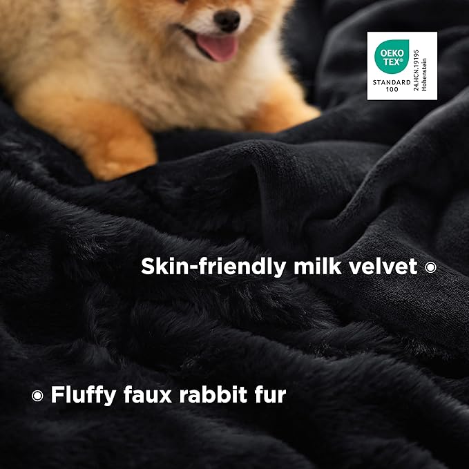 Bedsure GentleSoft Fluffy Faux Fur Throw Blanket for Couch, Soft Fuzzy Bubble Blanket Home Decor Gifts for Bedroom Living Room, Thick Warm Furry Cozy Gifts for Women, Black, 50x60 Inch