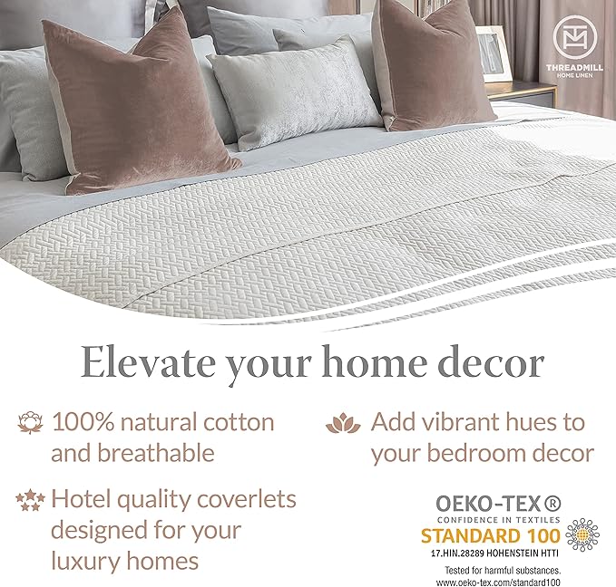 Threadmill Luxury Cotton Blankets for Twin Size Bed | All-Season 100% Cotton Twin Blanket for Bed | Aster Jacquard Lightweight, Soft & Cozy Coverlet, 350GSM, 68 x 90 inches | Beige
