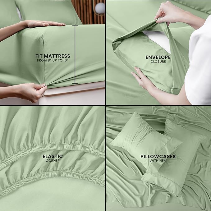 Utopia Bedding California King Sheet Set – 4 Piece Bed Sheets for Cal King Size Bed, Soft and Breathable Microfiber, Includes 1 Fitted Sheet, 1 Flat Sheet and 2 Pillowcases (Sage)
