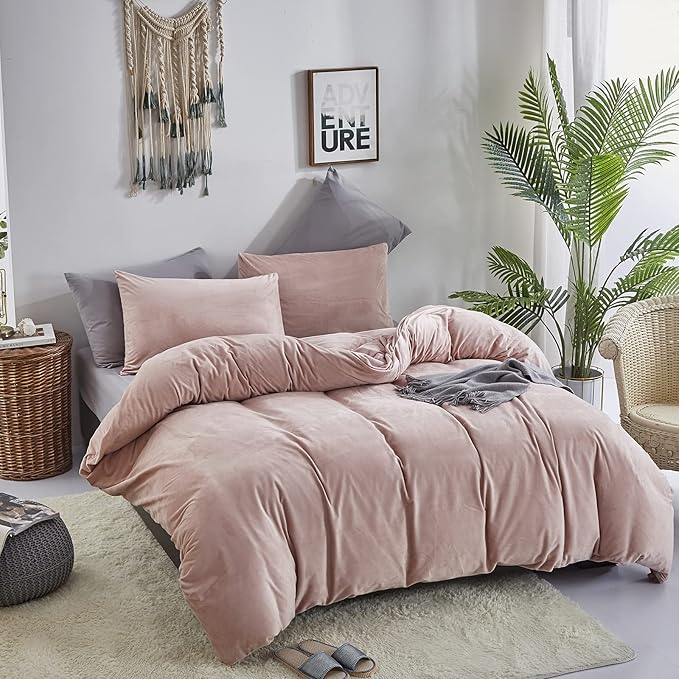 Cottonight Pink Velvet Comforter Set Full - Blush Flannel Bedding, Plain Dusty Winter Blanket Quilt, Modern Heavyweight Warm 3 Piece for Full Bed