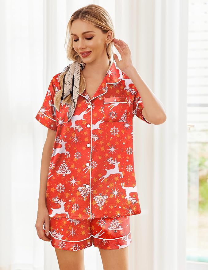 Ekouaer Pajamas for Women Set Silk Satin Pjs Shorts Sleepwear 2 Piece Loungewear S-XXL