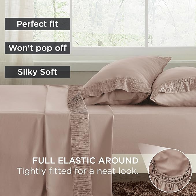 Bedsure King Size Sheets Set - 4 Pieces Soft King Sheets - Breathable & Cooling - Hotel Luxury - Easy Care Polyester Microfiber Bedding for Women, Men, Khaki