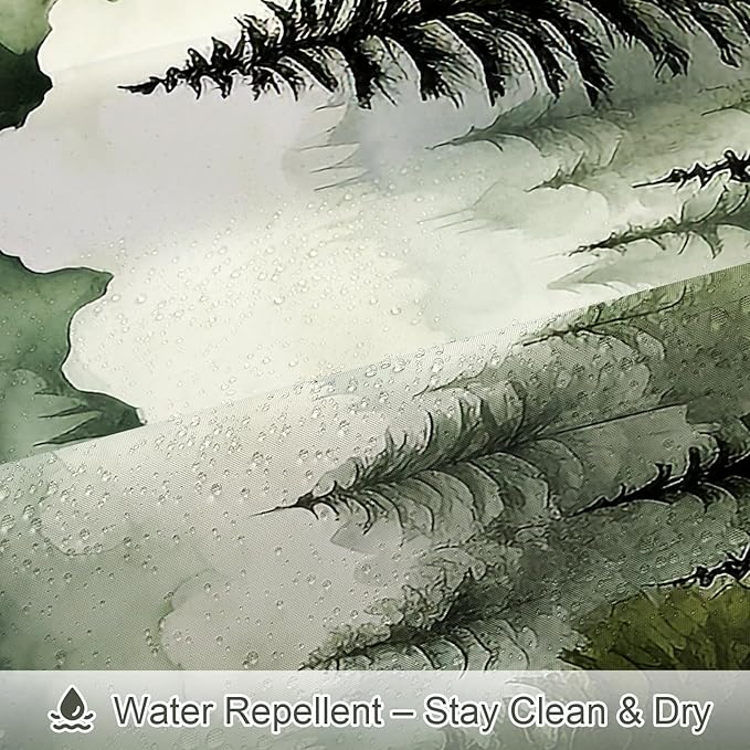 Dark Green Long Misty Pine Forest Shower Curtain 72 x 78, Mountain Foggy Woodland Scenery Tree 78 Inch Long Shower Curtains for Bathroom, Abstract Waterproof Nature-Themed Decor