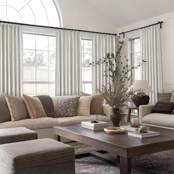 Topfinel 94 Inches Long Full Blackout Linen Curtains for Bedroom, Pinch Pleated Sound Block Curtains, Beige Decorative Elegant Farmhouse Lined Drapes 2 Panels Set for Living Room Sliding Door