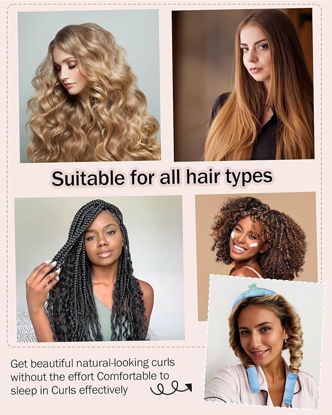 Heatless Hair Curler,Blowout Heatless Curls Overnight,No Heat Curling Rod Set with Satin Bonnet for Sleep in,Blue