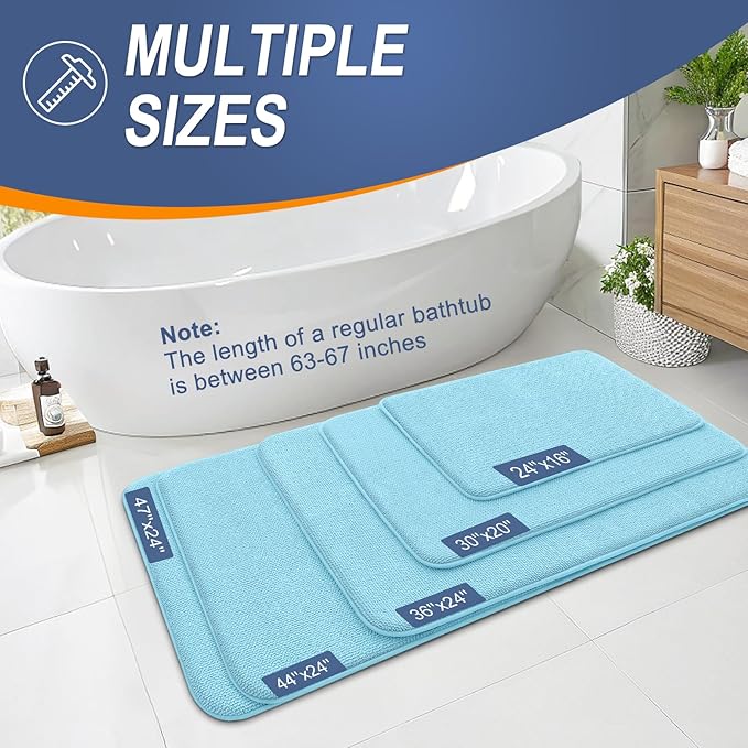 OLANLY Thick Memory Foam Bath Mat Rug 24x16, Extra Soft Absorbent Bathroom Rug, Quick Dry Bath Mats, Non-Slip, Machine Washable Carpet for Bathroom, Tub and Shower, Home Decor Accessories, Sky Blue