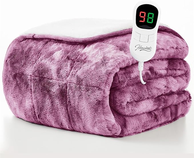 Homemate Heated Weighted Blanket for Adults - 50"x60" 10lbs Electric Throw Fast Heating Heavy Blanket 1/2/4/6/8 Hour Auto Off 10 Heat Levels Over-Heat Protection Luxury Faux Fur Sherpa