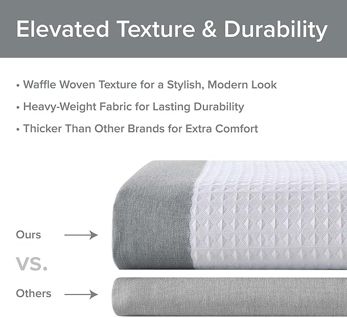Madison Park Spa Waffle Shower Curtain Pieced Fabric with 3M Scotchgard Moisture Management Modern Home Bathroom Decorations, Wide 108"x72", Grey