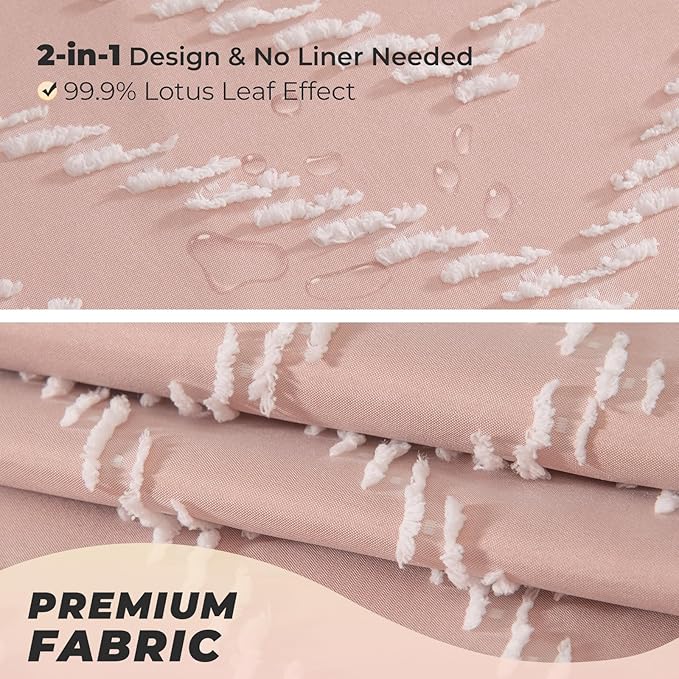 Extra Long Blush Pink Boho Shower Curtain Cute Shower Curtain Textured Tufted Chevron Striped Minimalist 72 x 84