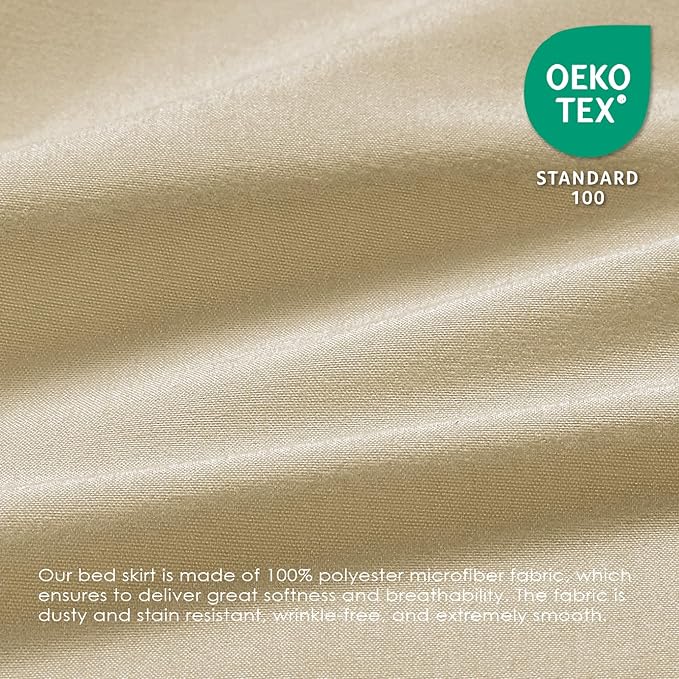 FreshCulture King Bed Skirt, Dust Ruffle for King Size Bed, Easy Fit with 18-Inch Tailored Drop, Elastic Wrap Around Bed Skirt King Size, Hotel Quality Bed Skirts for Adjustable Bed (Beige)