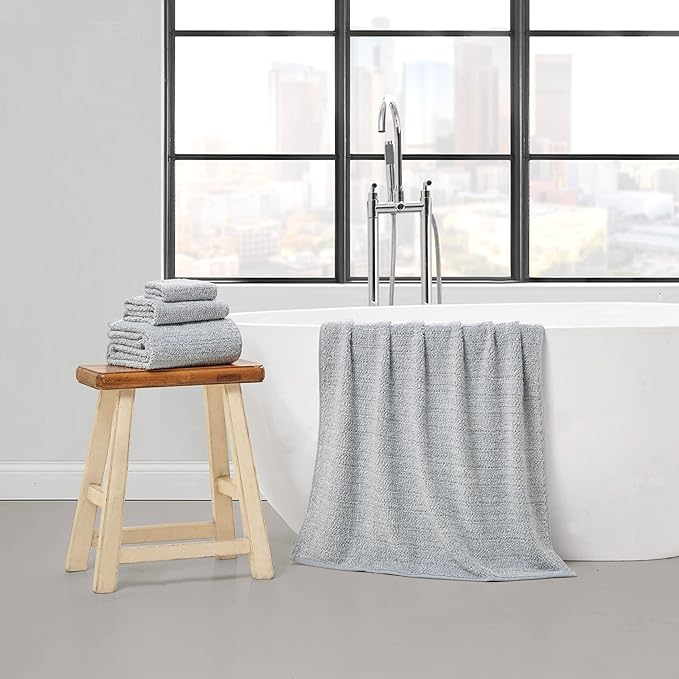 Lucky Brand Luxurious Boucle 6 Piece Bath Towel Set - (2) Bath Towels, (2) Hand Towels, and (2) Washcloths - Glacier Grey Premium Bathroom Towel Set