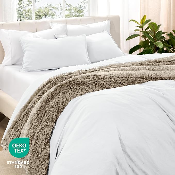 Bare Home Microfiber Duvet Cover Set - Ultra Soft Washed Microfiber - Full Size - Linen-Like Look - Easy Care - Breathable Fabric - Our Softest Duvet Cover Set (Full, White)