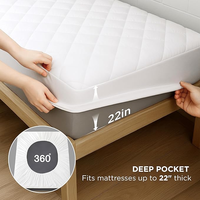 Bedsure Twin XL Mattress Pad, Waterproof Soft Mattress Protector for College Dorm Room Essentials, Extra Long Twin Bed Cover with Deep Pocket up to 22 Inches, Noiseless Bed Pad for Bedroom - White