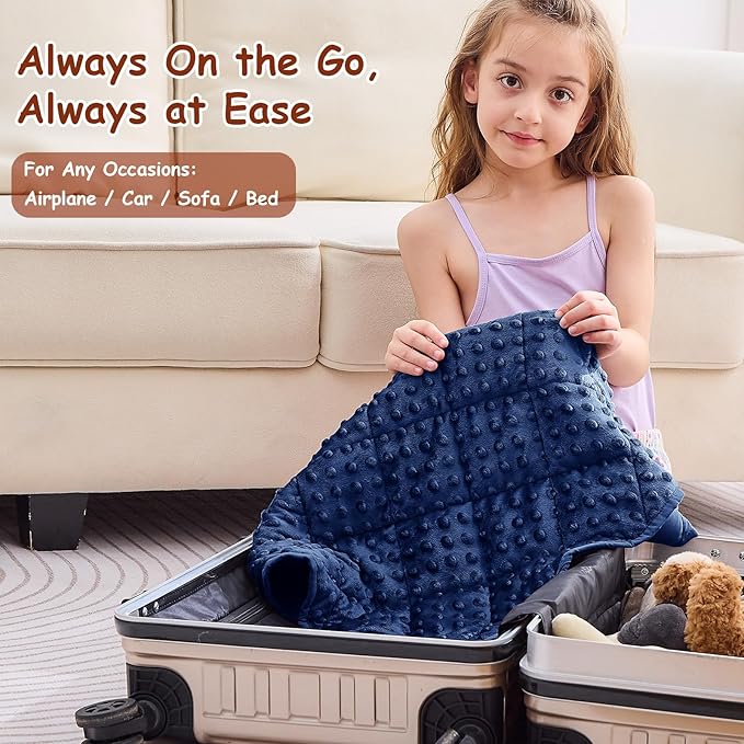 yescool Weighted Lap Pad 2 lb Blue Weighted Lap Blanket, Small Lap Blanket Cooling Heating Weighted Throw Blankets, Minky Blankets Gift for Travel Indoor Outdoor, 20 * 30in
