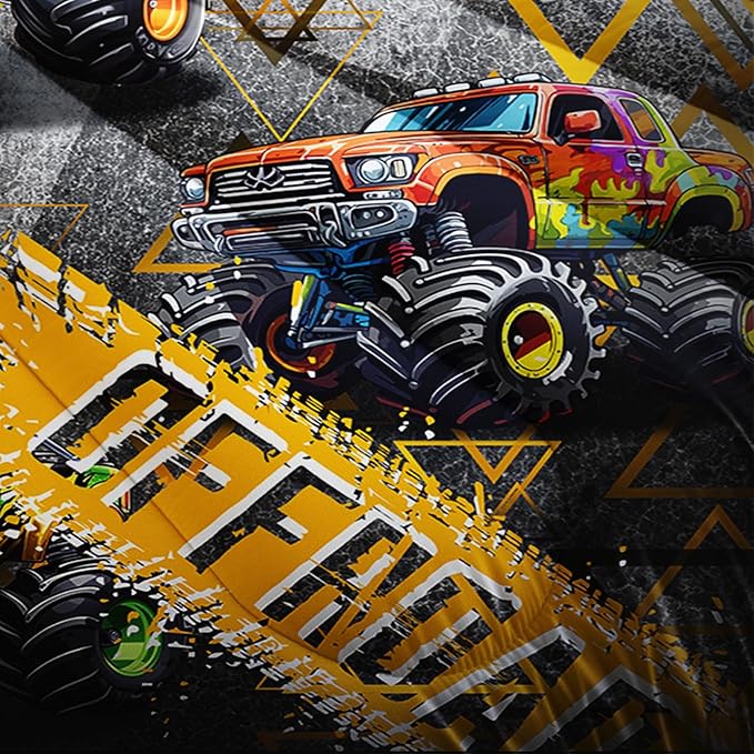 Full Size Monster Truck Comforter Sets for Boys，Monster Truck Full Size Bedding Sets Boys，with 1 Comforter with 2 Pillow Case，Kids Monster Truck Themed Bedroom Decor