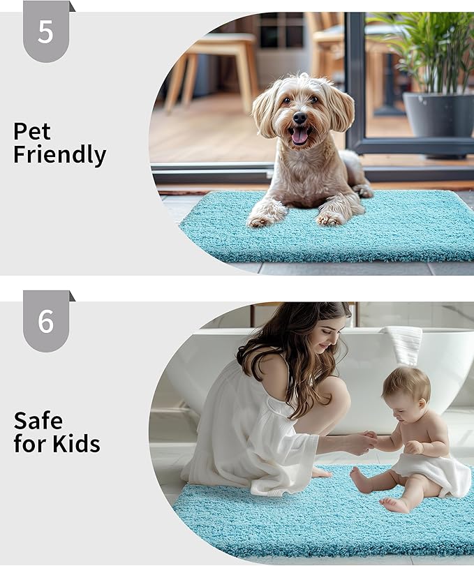 Bathroom Rug 20x32 Non Slip Fluffy Teal Bath Mat for Bathroom Floor Washable Plush Luxury Bath Rug for Tub Soft Shaggy Absorbent Shower Sink Mat